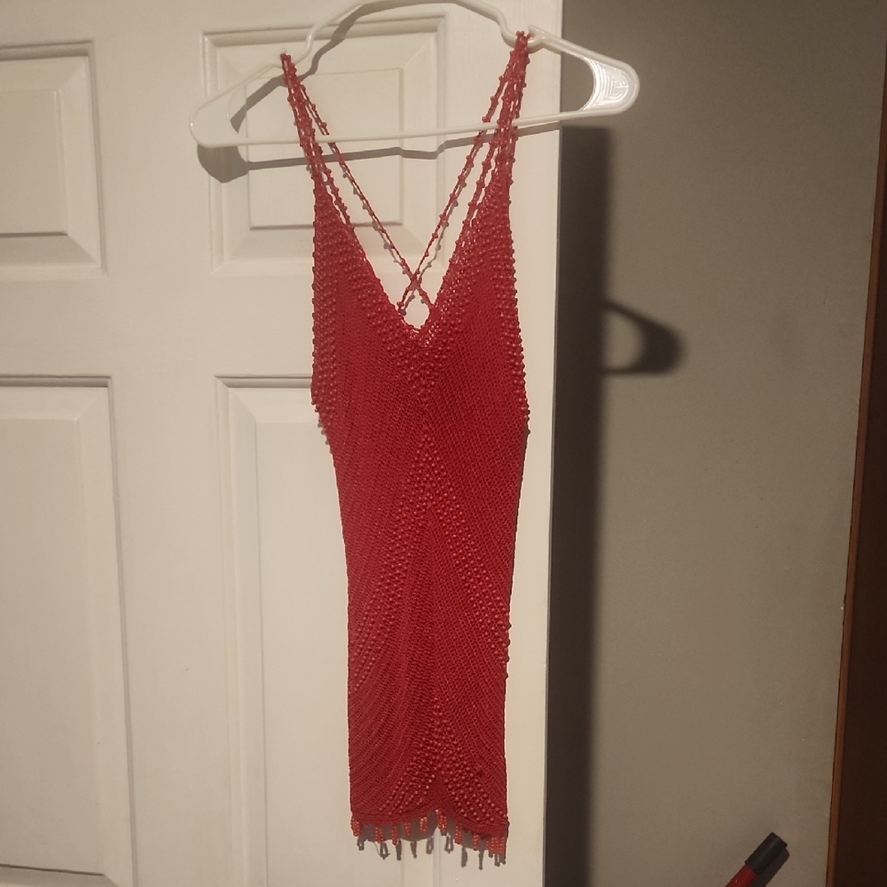 Red Beaded Sleeveless Top